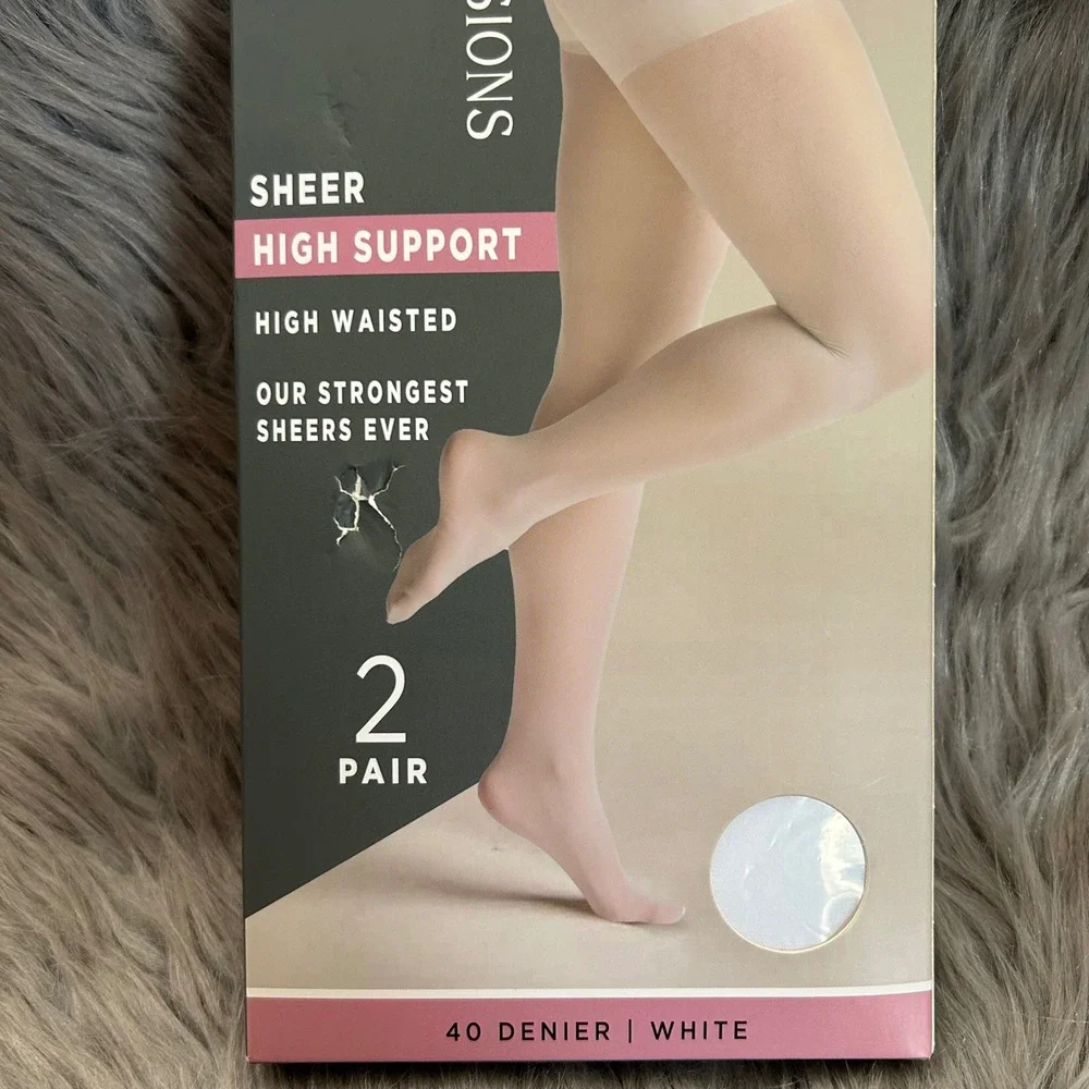 Silk Impressions Sheer High‎ Support Womens Size Medium White High Waisted